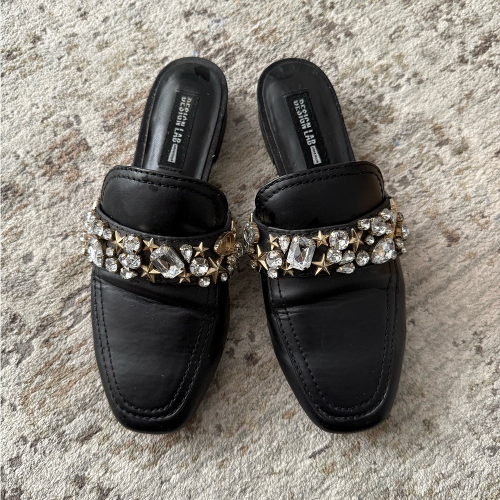 Design Lab Lord & Taylor Black Mules with Rhinestones